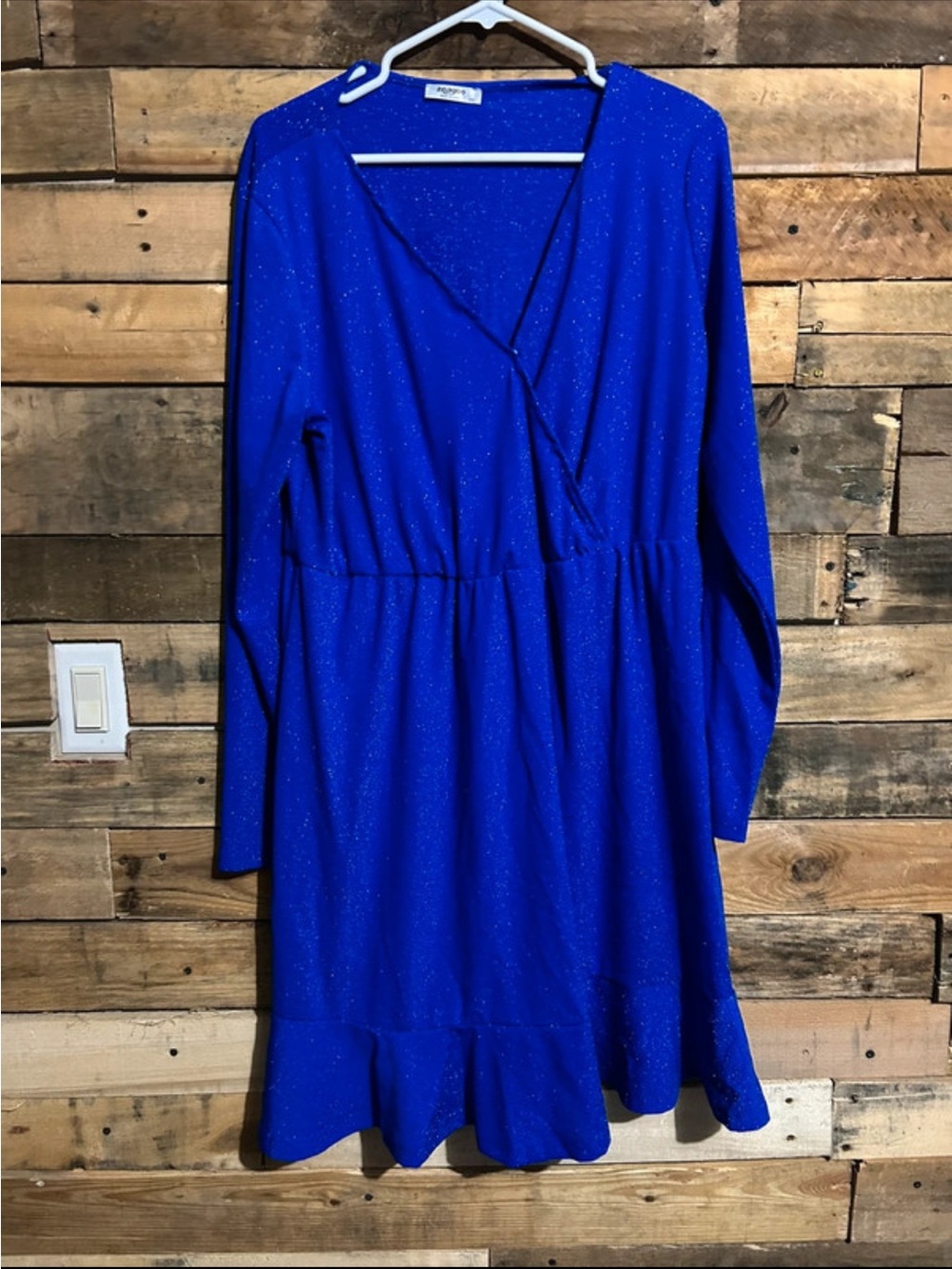 zeagoo Cobalt Blue Long Sleeve Sparkle Wrap Dress